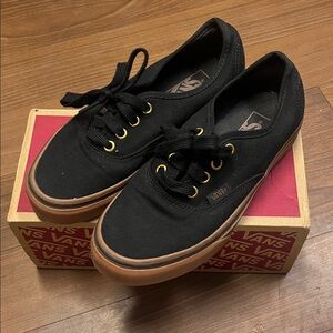 Vans Black Canvas Shoes with Brown Soles